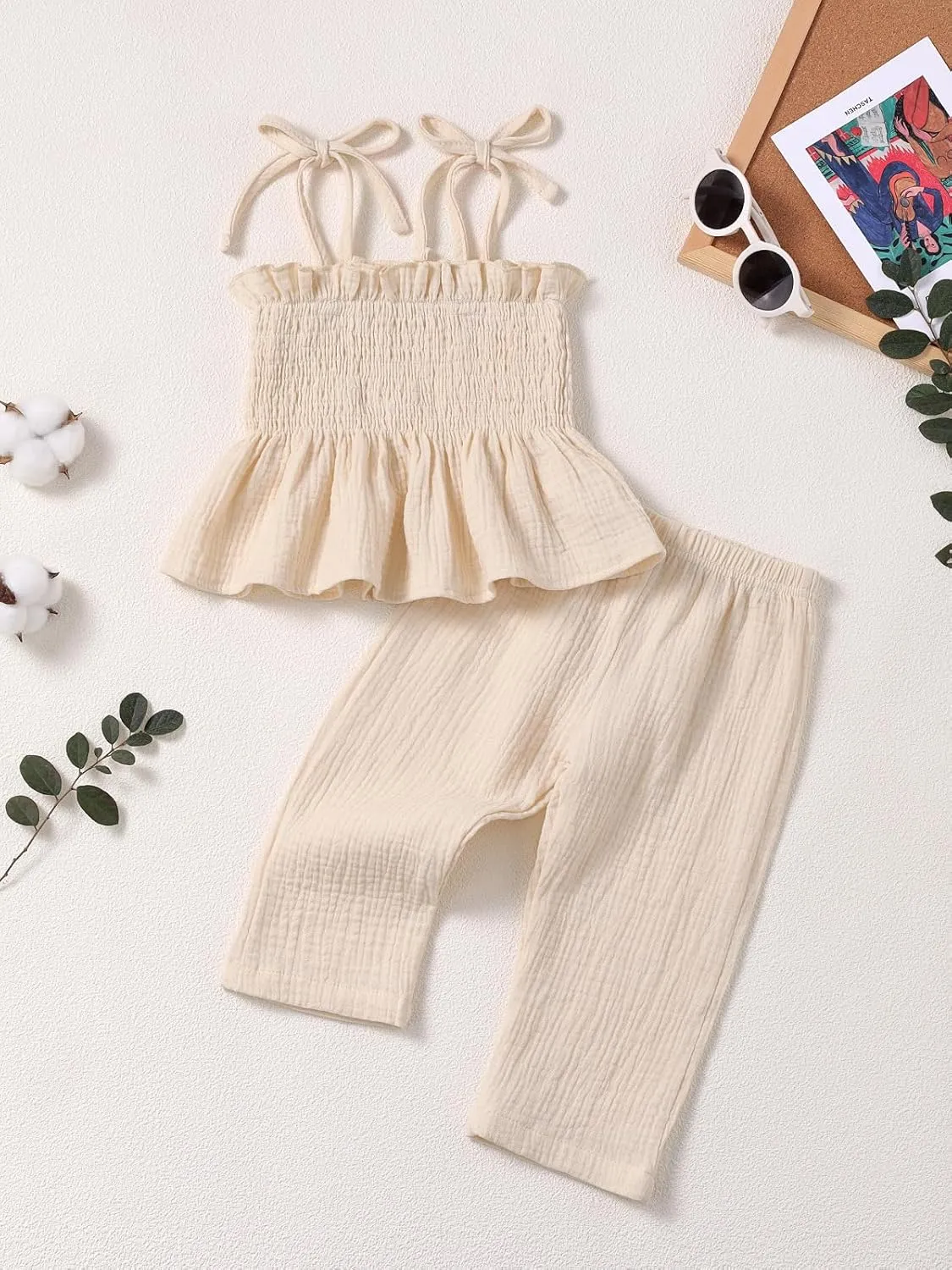 Baby Toddler Infant Girls Clothes Solid Color Sleeveless Camisole Linen Pants Set Baby Summer Outfits