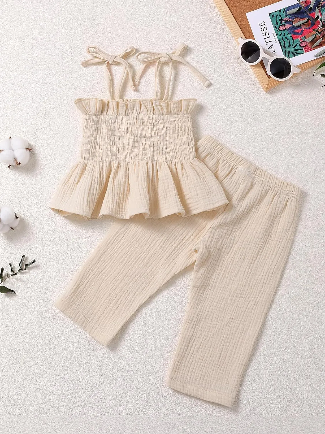 Baby Toddler Infant Girls Clothes Solid Color Sleeveless Camisole Linen Pants Set Baby Summer Outfits
