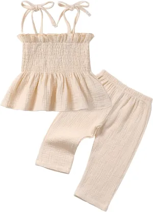 Baby Toddler Infant Girls Clothes Solid Color Sleeveless Camisole Linen Pants Set Baby Summer Outfits