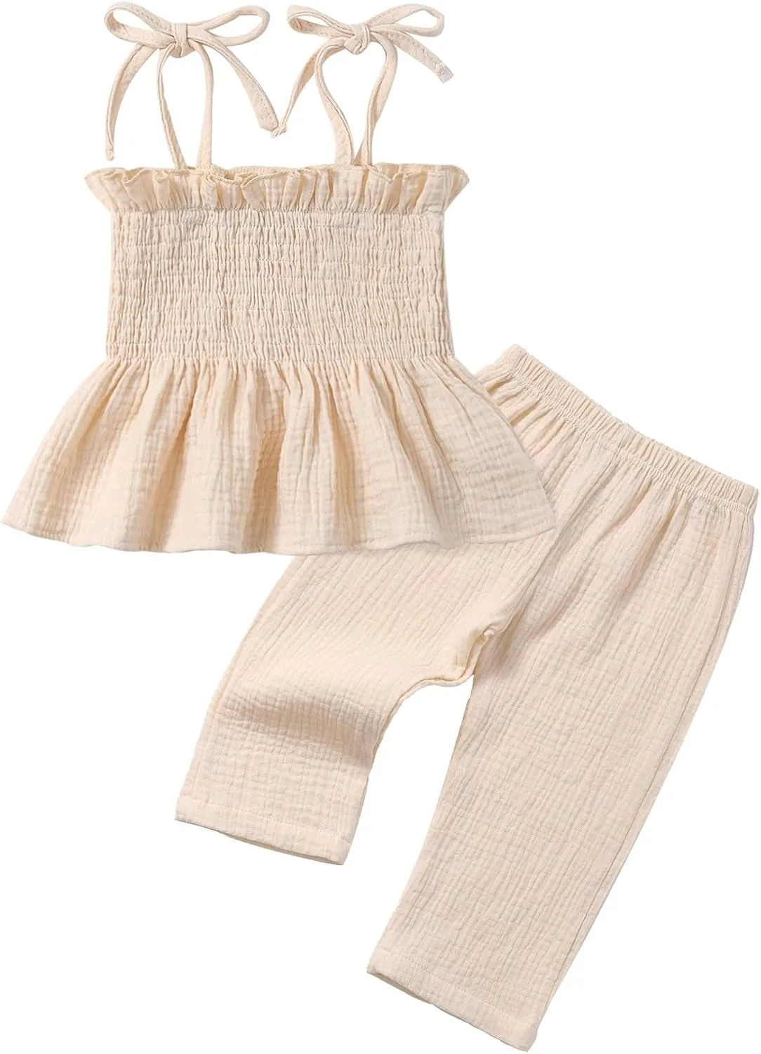 Baby Toddler Infant Girls Clothes Solid Color Sleeveless Camisole Linen Pants Set Baby Summer Outfits