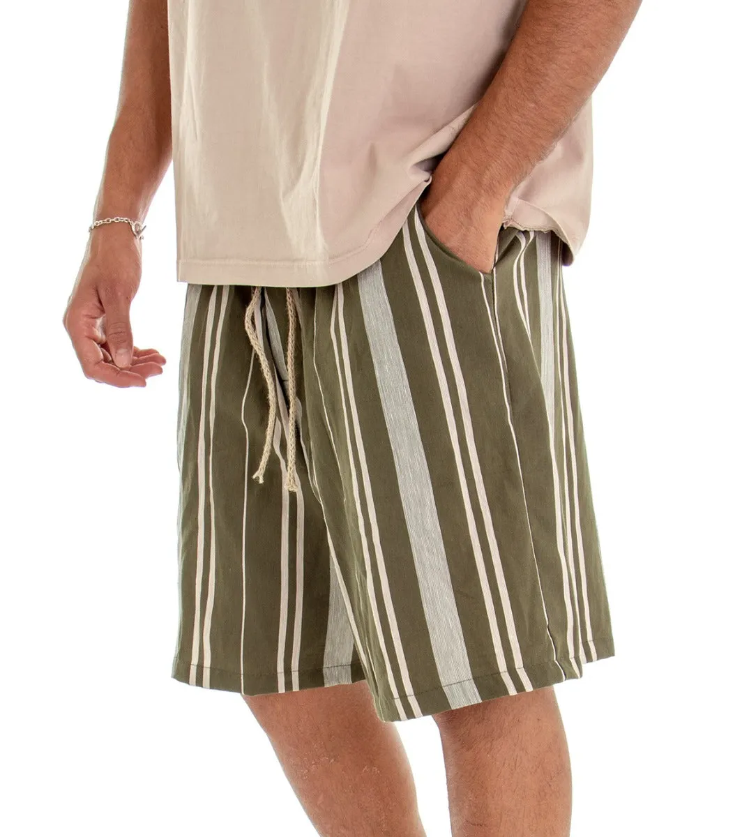 Bermuda Pantaloncino Uomo Shorts Rigato Verde Elastico GIOSAL-PC1542A