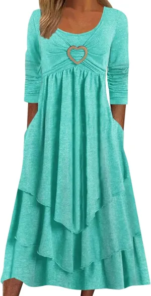 Boho Dress for Womens Summer Short Sleeve V Neck Button Midi Dresses Casual Loose Vacation Clothes with Pockets