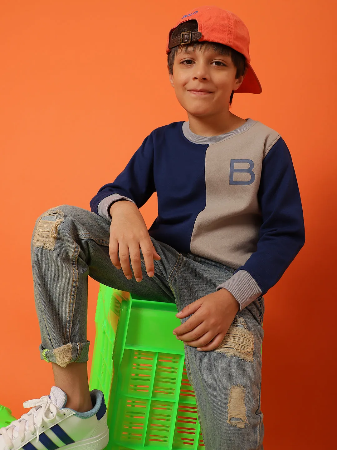 Boys Navy Blue Cotton Sweatshirt