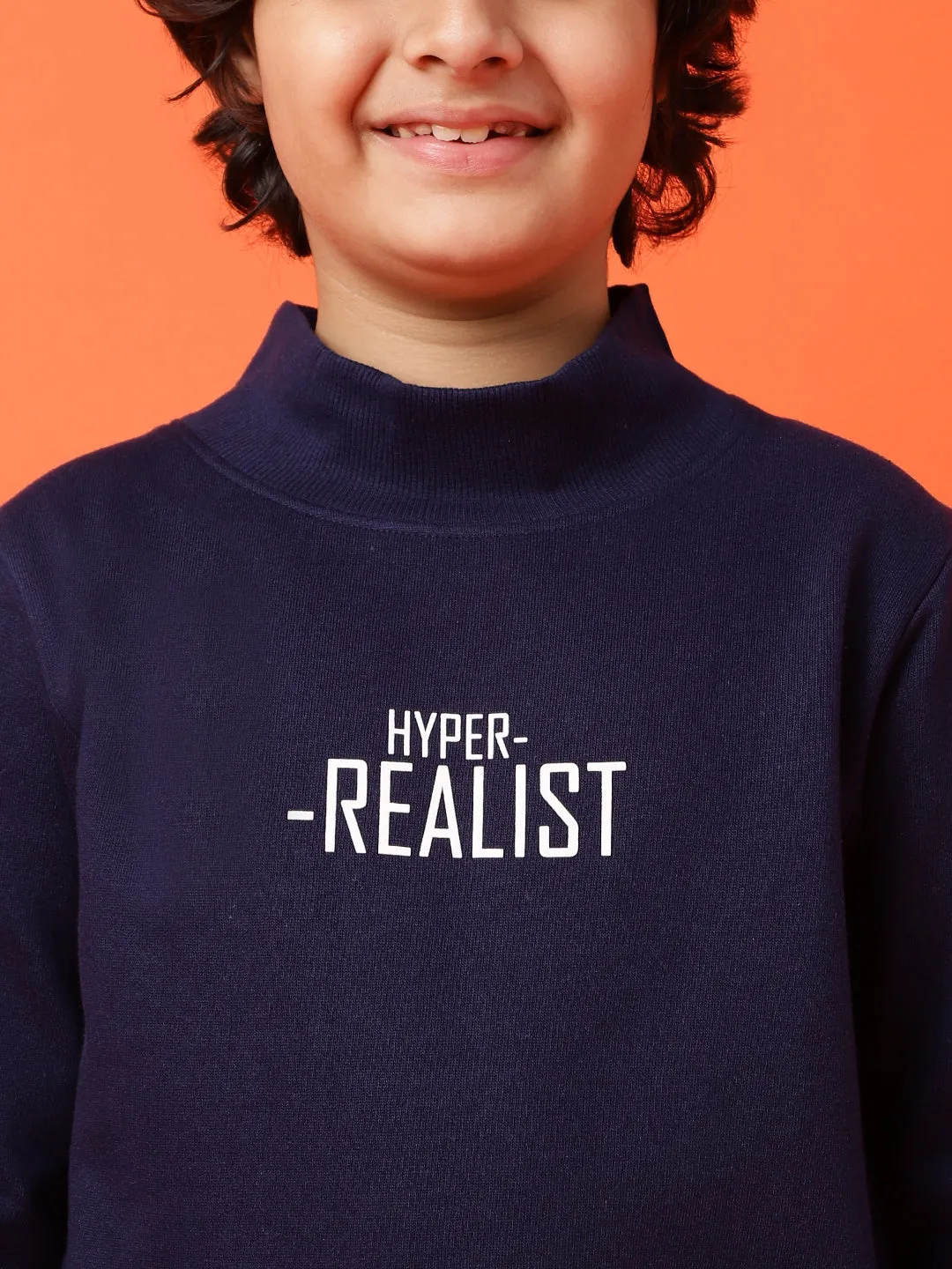 Boys Navy Blue Poly Cotton Printed Sweatshirt