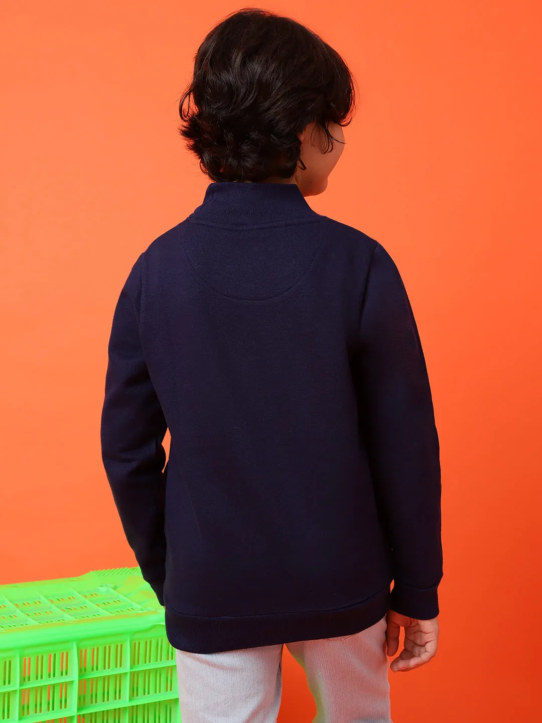 Boys Navy Blue Poly Cotton Printed Sweatshirt