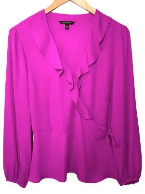 Bright Winter Royal Fuchsia Ruffle Wrap Blouse