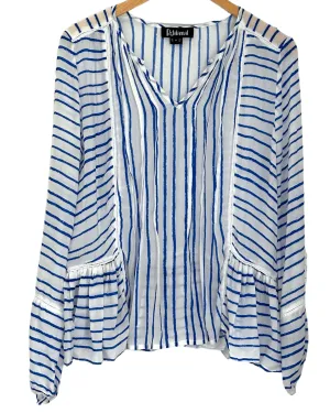 Bright Winter Watercolor Stripe Ruffle Hem Blouse