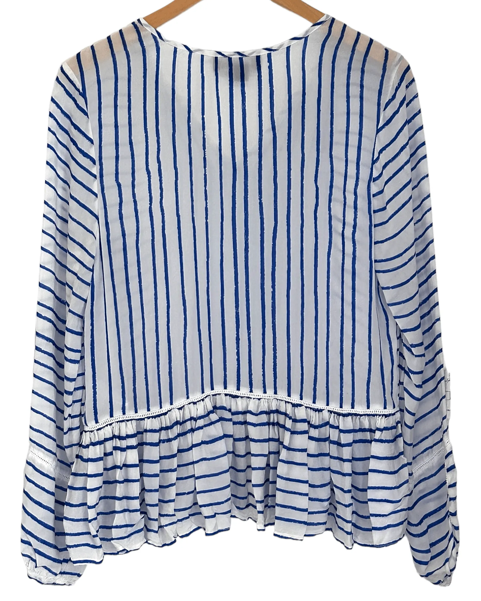 Bright Winter Watercolor Stripe Ruffle Hem Blouse