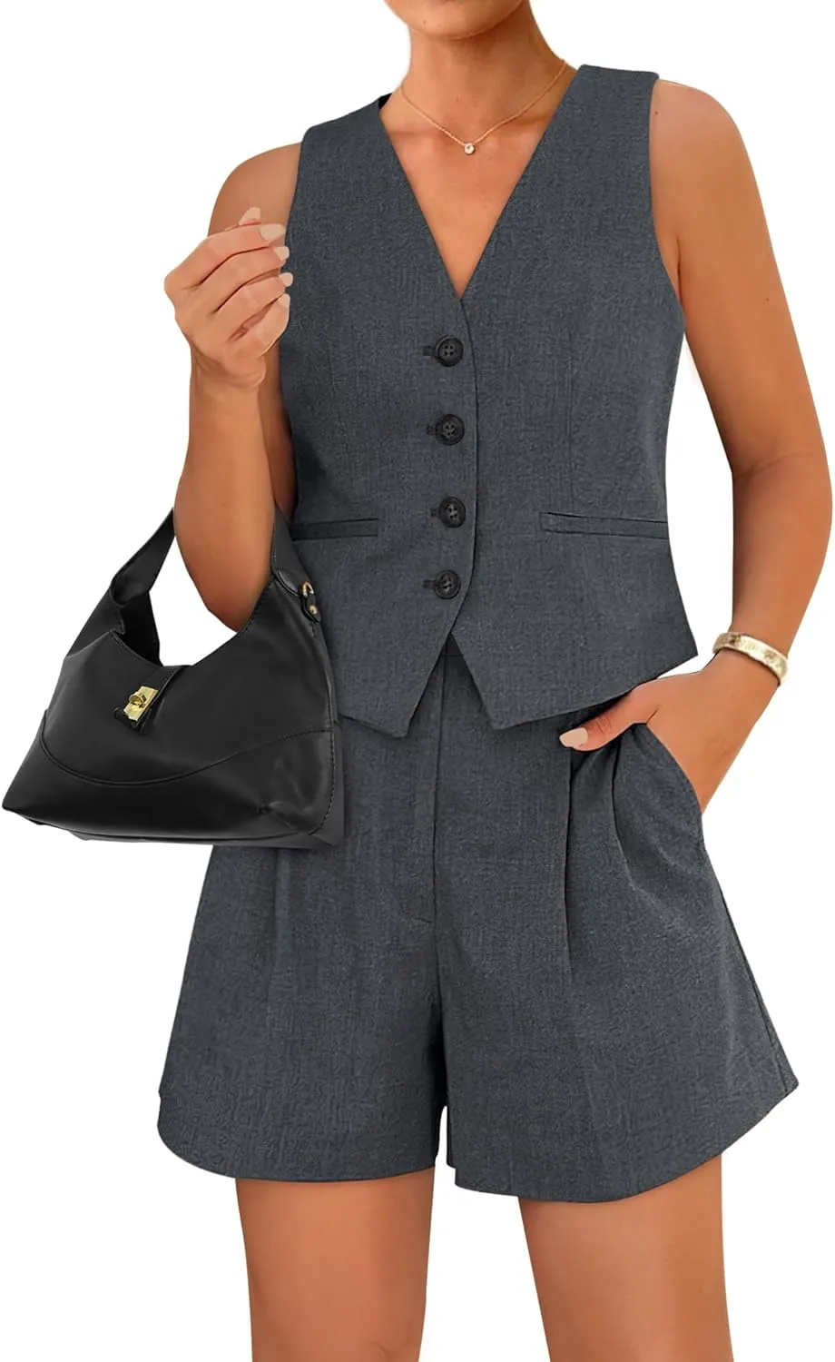 BTFBM Women's Blazer 2 Piece Outfits Summer 2025 Casual Business Clothes Sleeveless Button Down Vest Shorts Lounge Sets