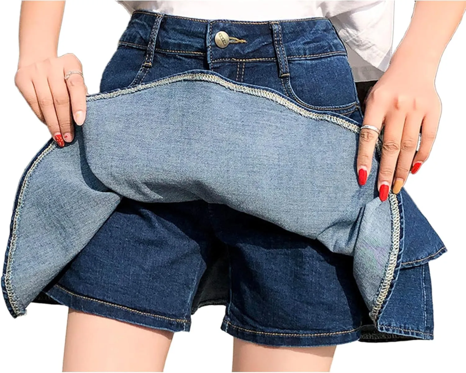 Dqbeng Women's A Line Denim Ruffle Skirt Y2K Pleated Mini Jean Skirts with Pockets