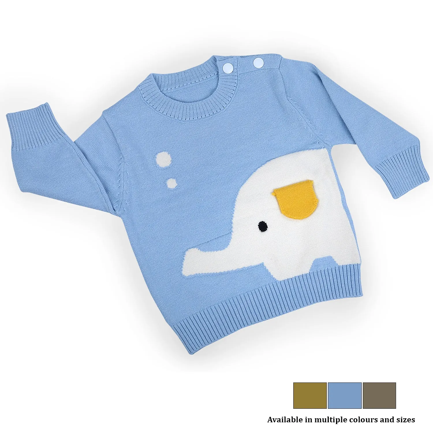 Elephant With 3D Ear Premium Full Sleeves Knitted Sweater - Blue