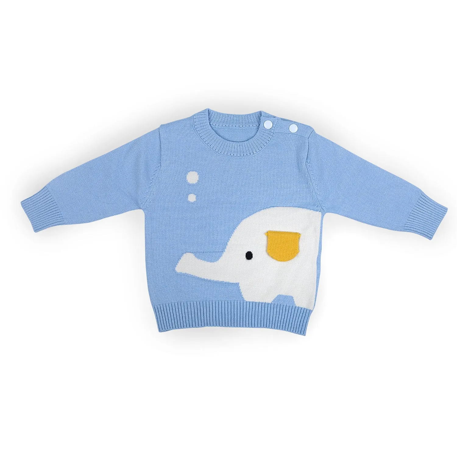 Elephant With 3D Ear Premium Full Sleeves Knitted Sweater - Blue