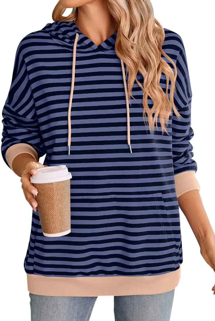EUDOLAH Women Striped Hoodie Color Block Oversized Hoodies Long Sleeve Hooded Neck Fashion Top Casual Loose Y2K Clothing