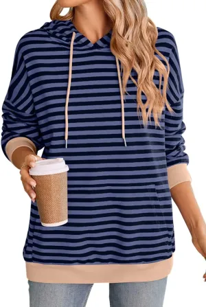 EUDOLAH Women Striped Hoodie Color Block Oversized Hoodies Long Sleeve Hooded Neck Fashion Top Casual Loose Y2K Clothing
