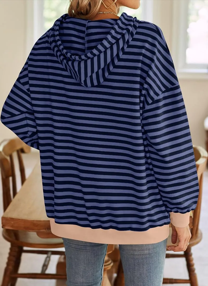 EUDOLAH Women Striped Hoodie Color Block Oversized Hoodies Long Sleeve Hooded Neck Fashion Top Casual Loose Y2K Clothing