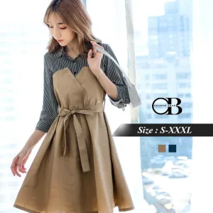 FAUX 2 PIECE STRIPE SHIRT DRESS