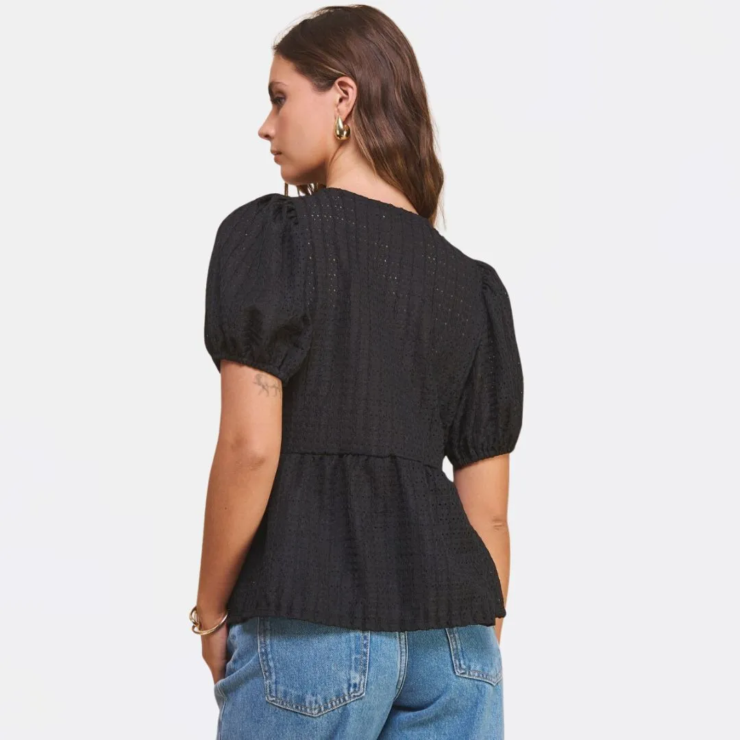 Gwyneth Peplum Tie Top (Black)