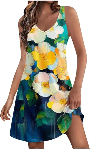 hlysgo Petite Dresses for Women 2025 Summer Sleeveless V Neck Coverup Mini Dress Trendy Boho Beach Sundress with Pockets