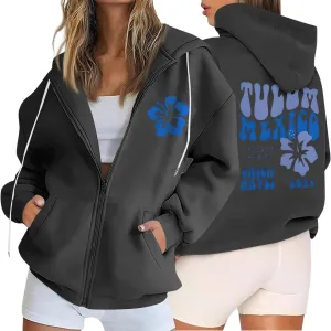 Hoodies Y2k Letter Graphic Hoodies for Women 2024 Preppy Sweatshirts Long Sleeve Drawstring Zipper Pockets Pullover