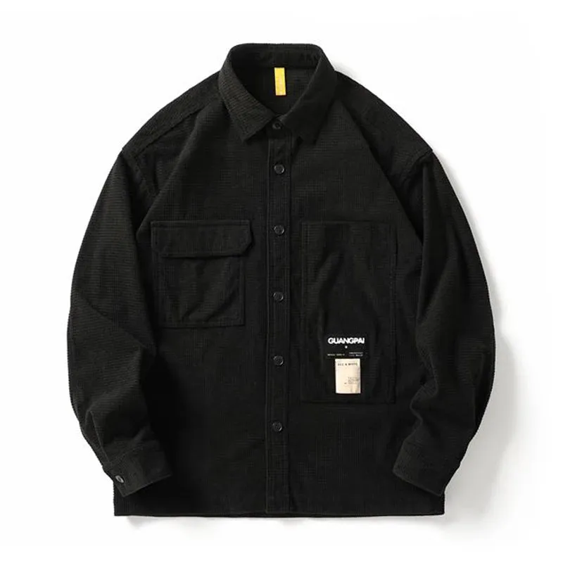 Japanese Streetwear Waffle Plaid Shirts Tops Loose Casual Coat