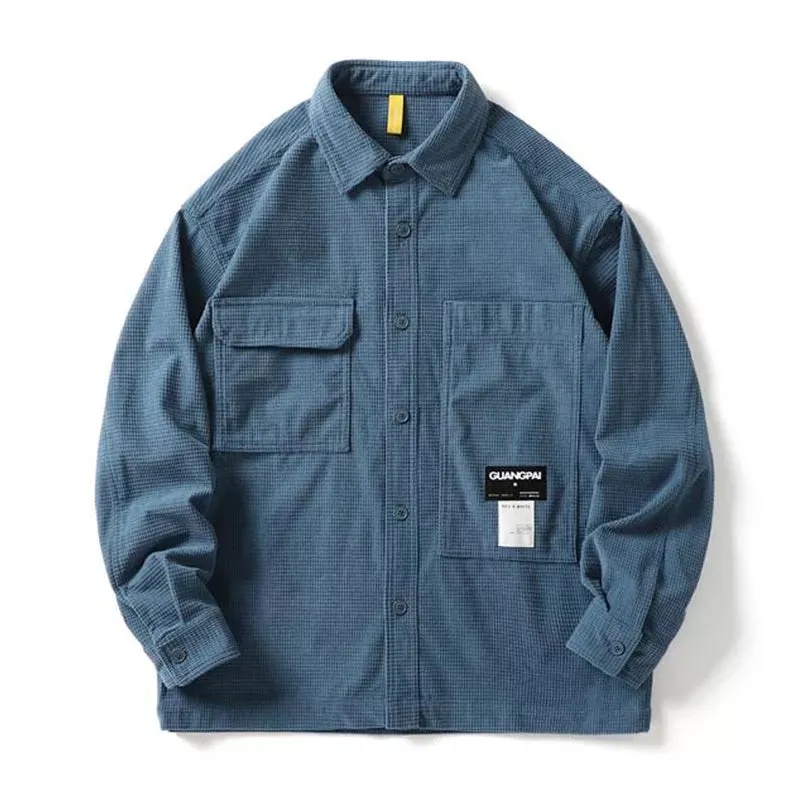 Japanese Streetwear Waffle Plaid Shirts Tops Loose Casual Coat