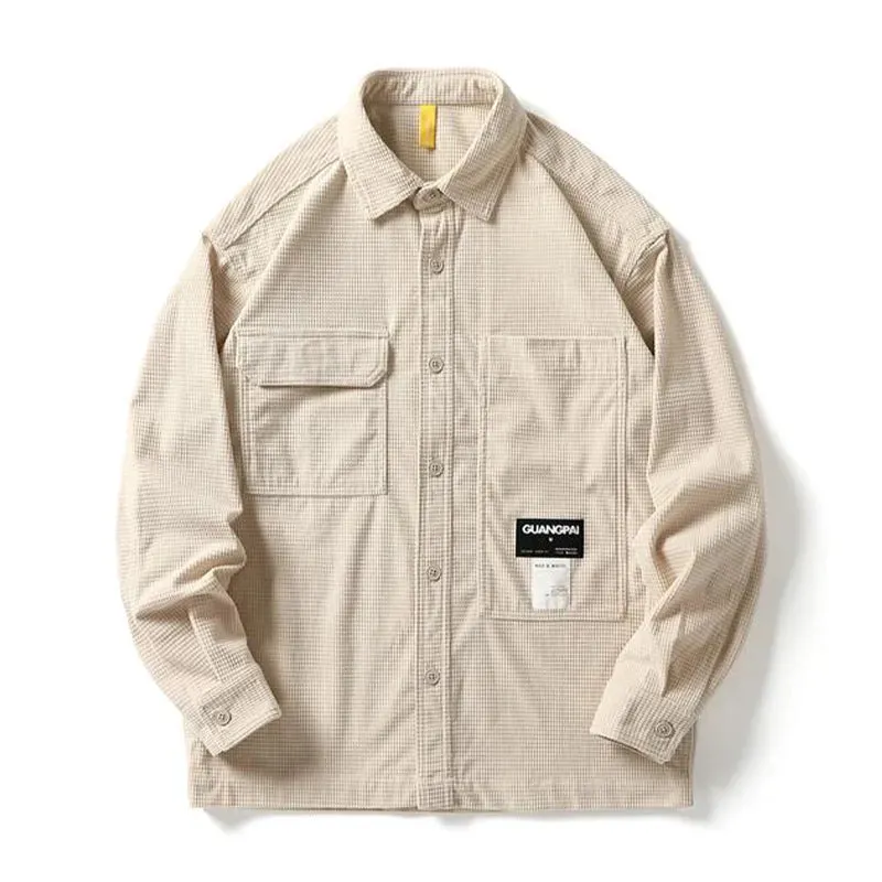 Japanese Streetwear Waffle Plaid Shirts Tops Loose Casual Coat