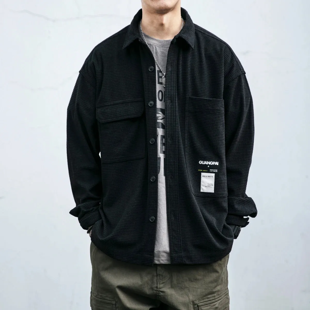Japanese Streetwear Waffle Plaid Shirts Tops Loose Casual Coat