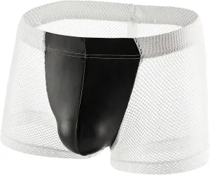 JEKE-DG Men's Faux Leather Low Rise Boxer Briefs See Through Sexy Shorts Pants Breathable Erotic Clubwear Underwear
