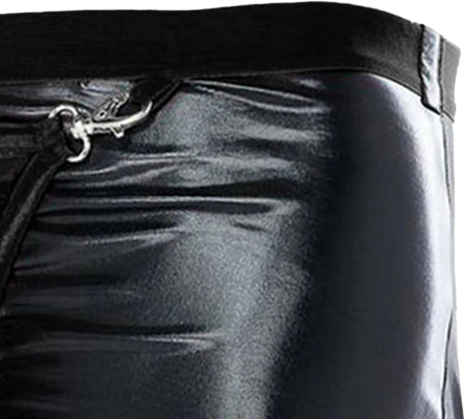 JEKE-DG Men's Hollow Out Sexy Wetlook Shorts Leather Removable Pouch Boxer Briefs Slim Low Waist Clubwear Boyshorts