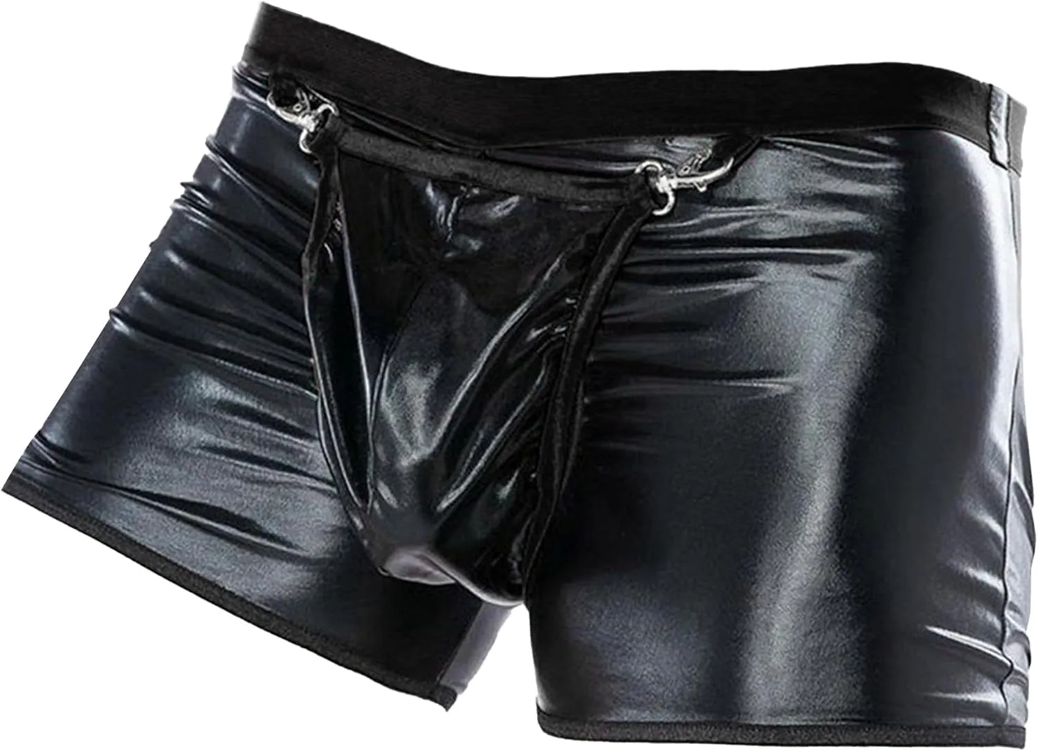 JEKE-DG Men's Hollow Out Sexy Wetlook Shorts Leather Removable Pouch Boxer Briefs Slim Low Waist Clubwear Boyshorts