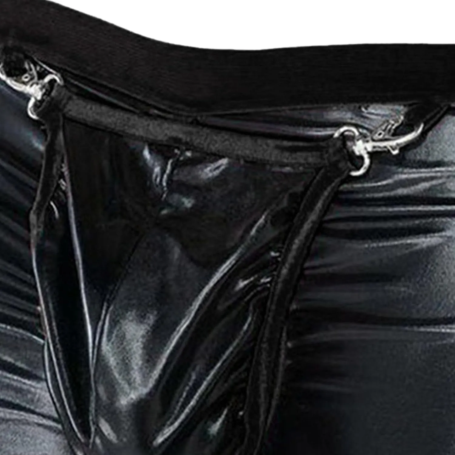 JEKE-DG Men's Hollow Out Sexy Wetlook Shorts Leather Removable Pouch Boxer Briefs Slim Low Waist Clubwear Boyshorts