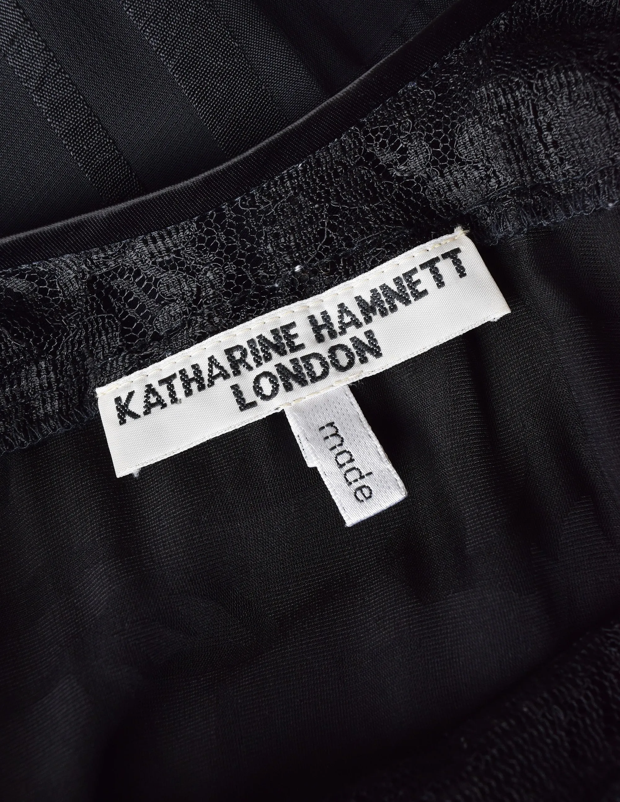 Katharine Hamnett Vintage 1993 Black Lace Satin Velvet Devore Maxi Slip Dress