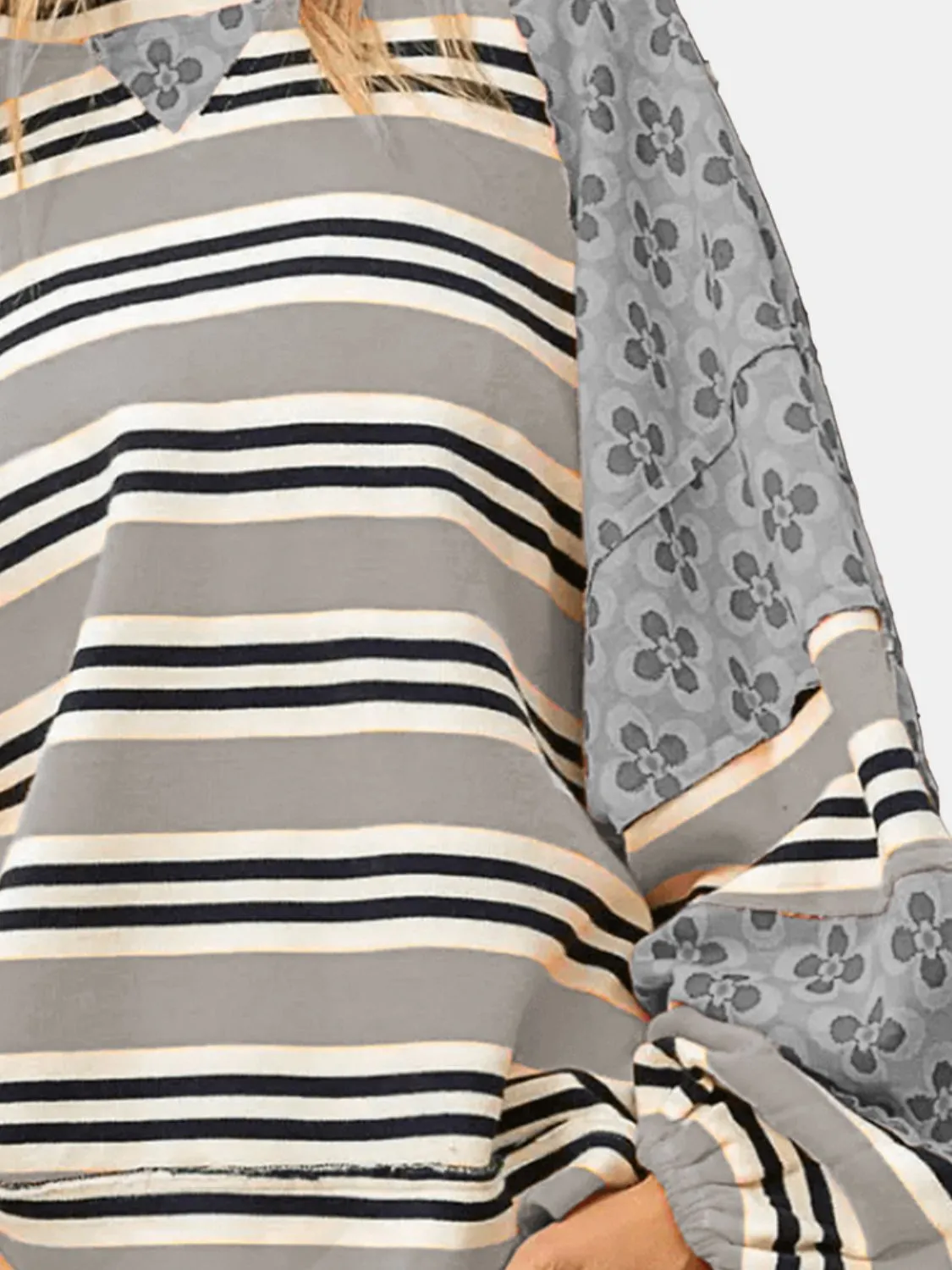 kesley Flower & Striped Print Round Neck Sweatshirt