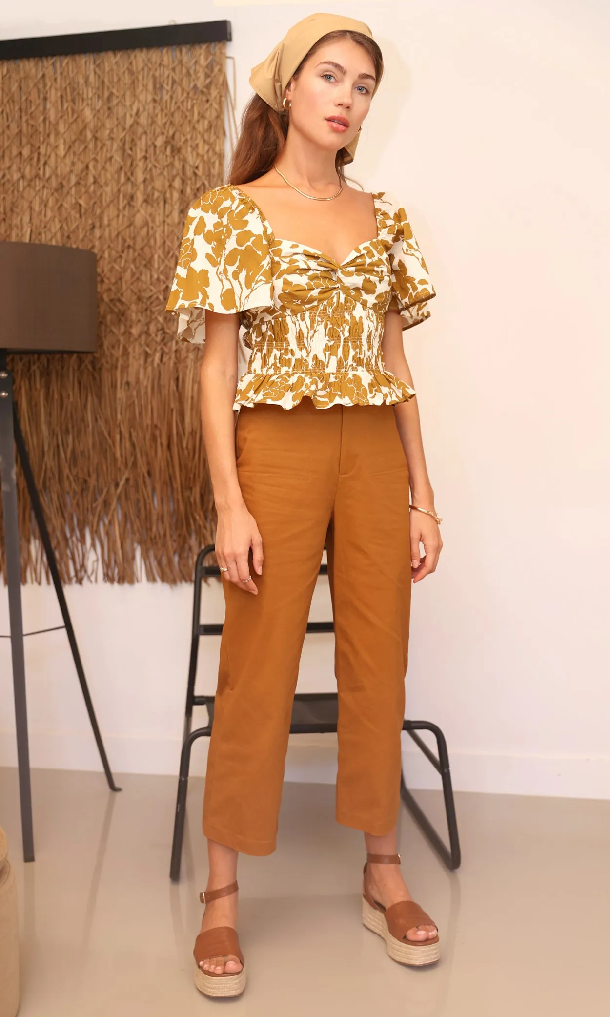 Kunis Smocked Cotton Blouse