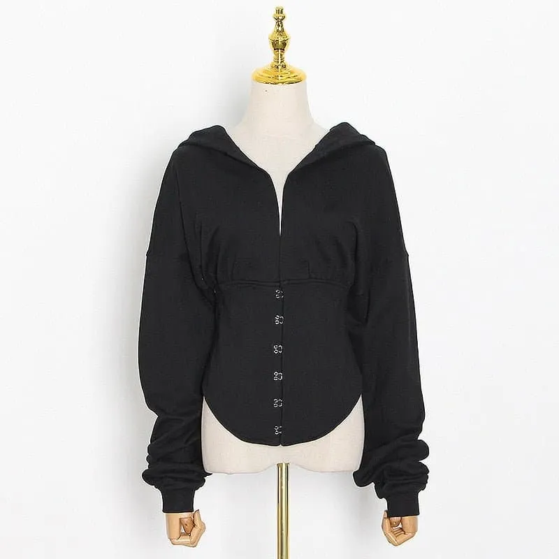 Lace Up Corset Hoodie - Trendy Zip-Up High Street Sweatshirt for Women | NINA ELIZA