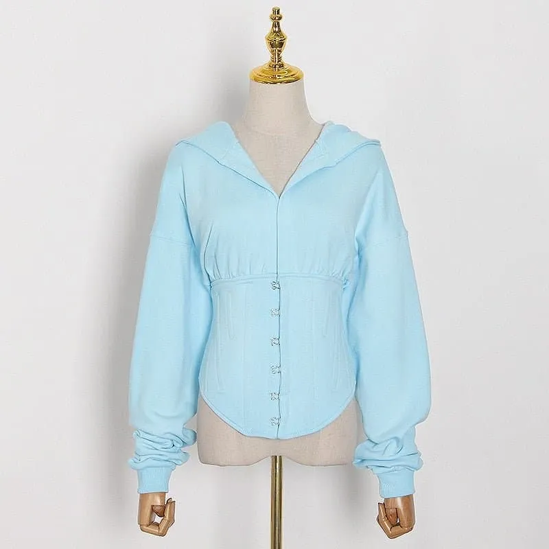 Lace Up Corset Hoodie - Trendy Zip-Up High Street Sweatshirt for Women | NINA ELIZA