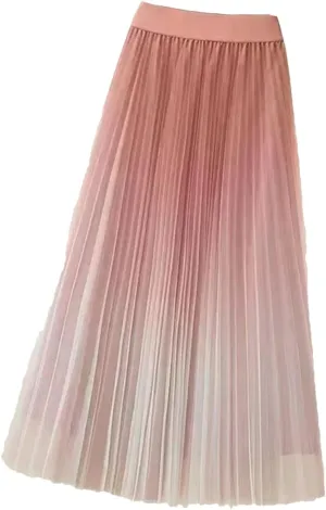 Lady Skirts High Waist Women Pleated Skirts Spring Summer Female Mesh Midi Patchwork Skirt