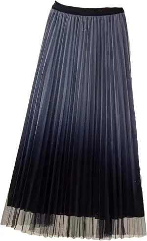 Lady Skirts High Waist Women Pleated Skirts Spring Summer Female Mesh Midi Patchwork Skirt