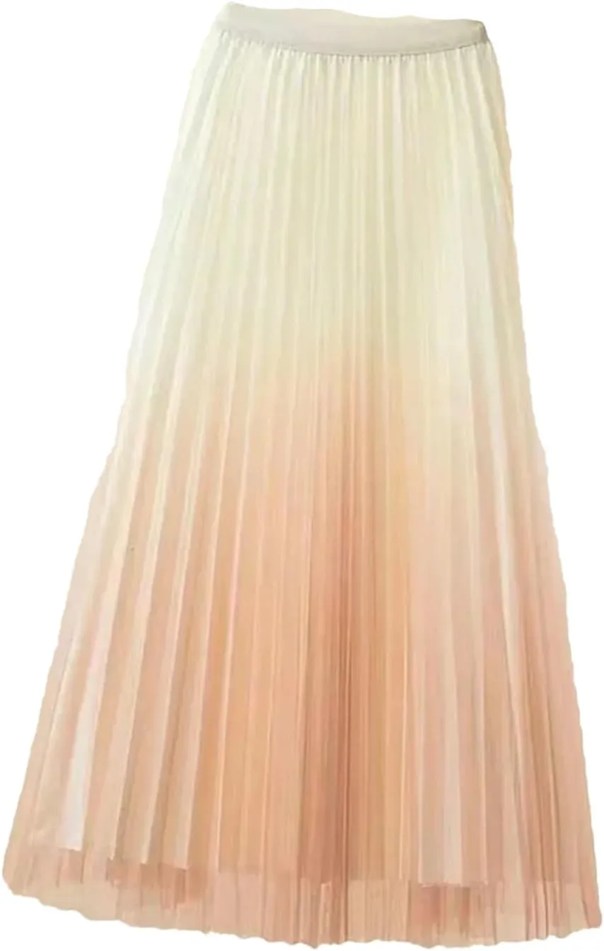 Lady Skirts High Waist Women Pleated Skirts Spring Summer Female Mesh Midi Patchwork Skirt