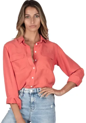 Lete-Silk Coral Relaxed Fit Sand Washed Silk Shirt