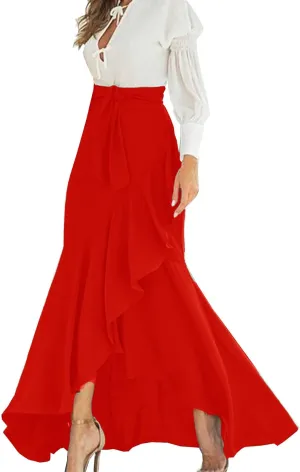 Lisong Women Floor Length High Waist Ruffle Maxi Long Mermaid Pencil Skirt