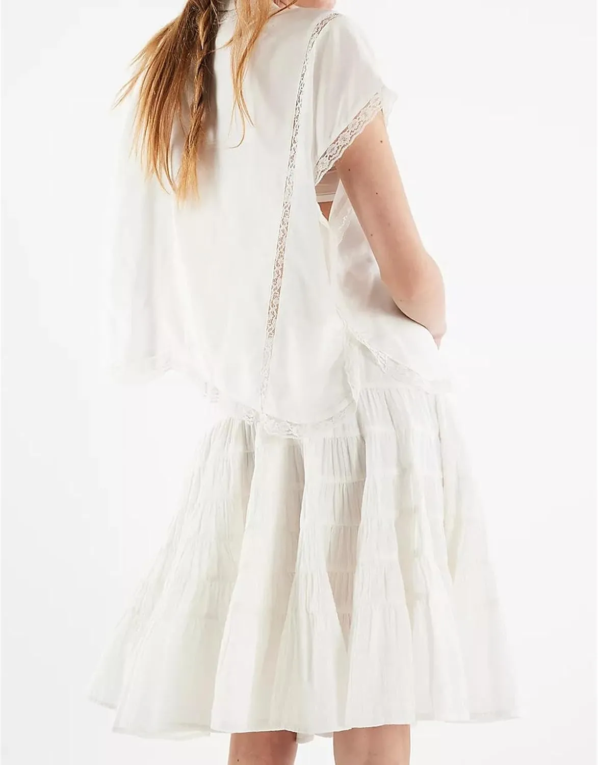 LOFAAC Women Cute High Waist Ruffle Layered Midi Skirt Casual Bow Knot Front Tiered Flowy Swing Going Out Short Skirt