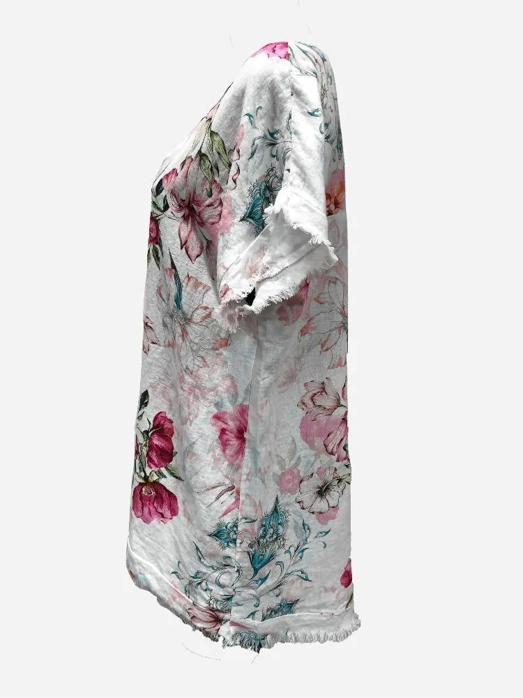 LST21-225A La Strada Linen Floral Top