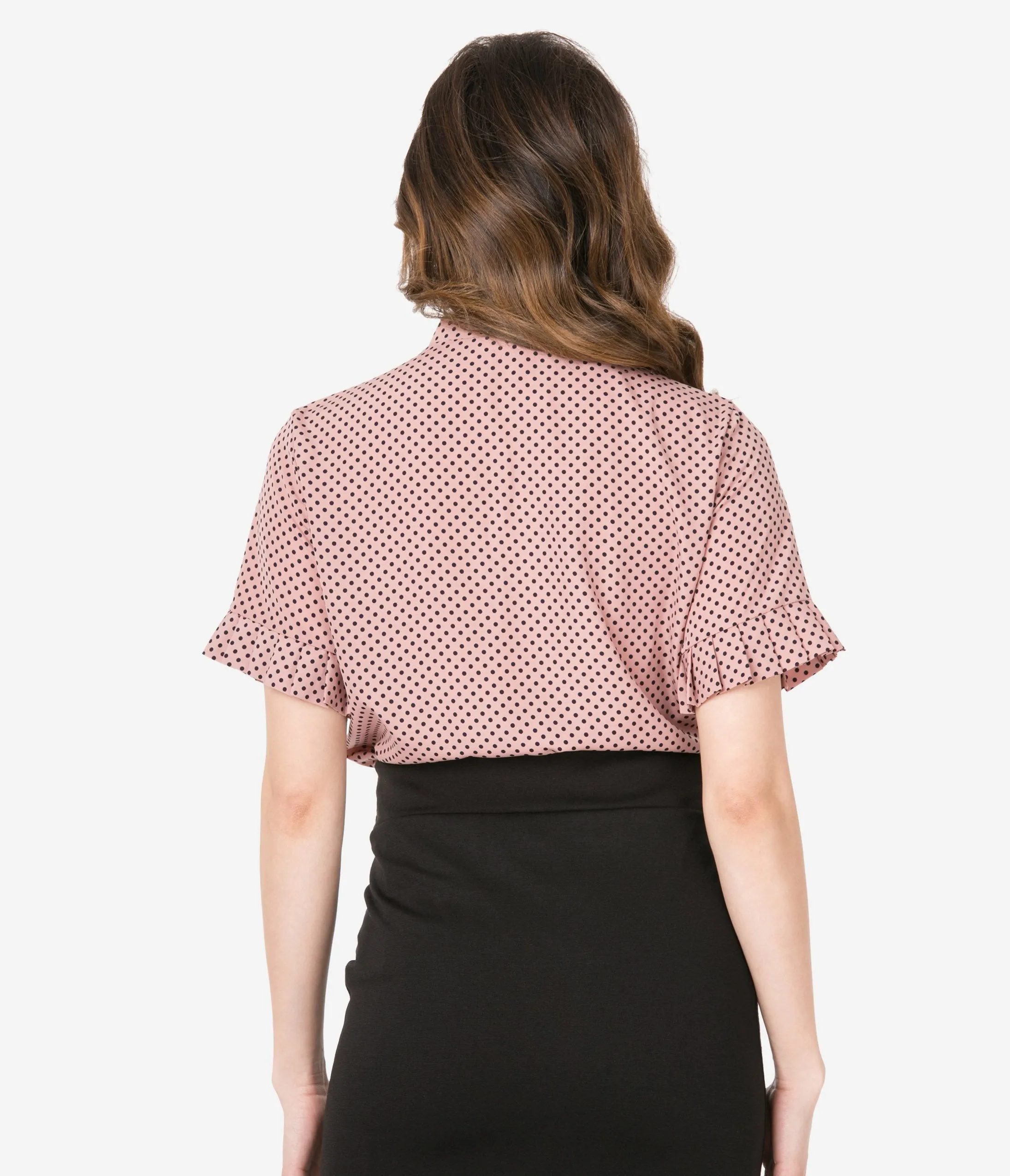 Mauve & Black Polka Dot Neck Tie Blouse