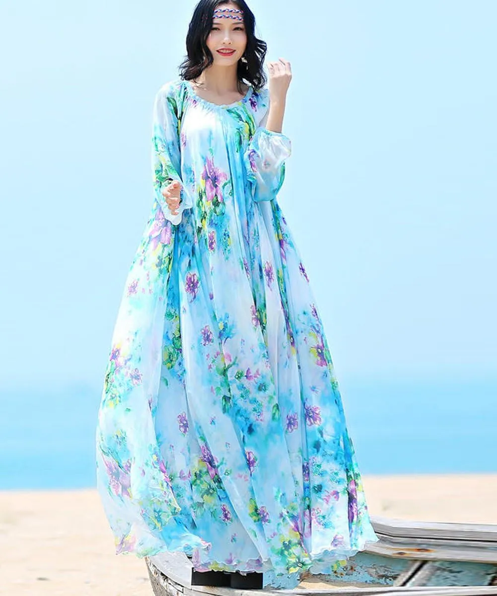 MedeShe Women's Chiffon Floral Holiday Beach Bridesmaid Maxi Dress Sundress
