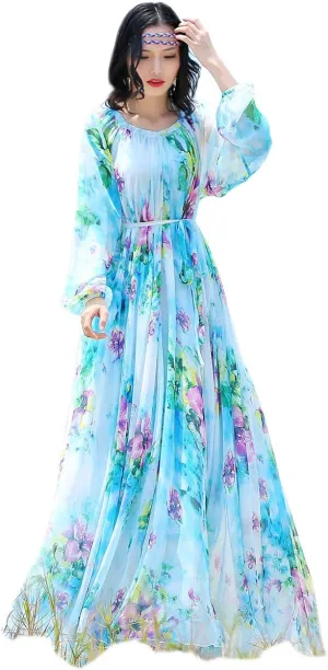 MedeShe Women's Chiffon Floral Holiday Beach Bridesmaid Maxi Dress Sundress