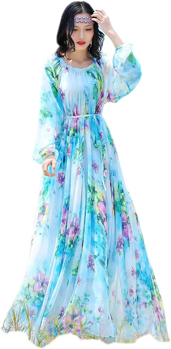 MedeShe Women's Chiffon Floral Holiday Beach Bridesmaid Maxi Dress Sundress