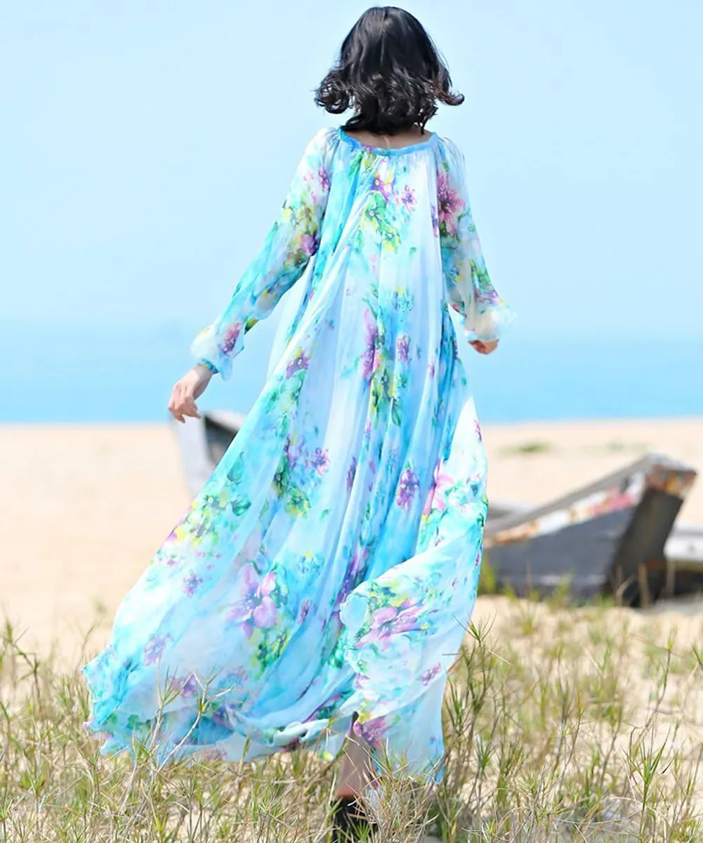MedeShe Women's Chiffon Floral Holiday Beach Bridesmaid Maxi Dress Sundress