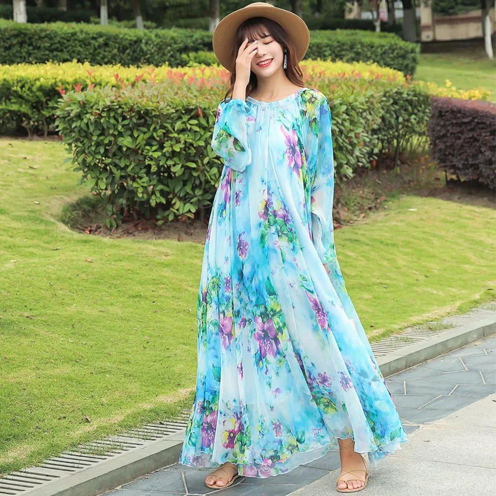 MedeShe Women's Chiffon Floral Holiday Beach Bridesmaid Maxi Dress Sundress
