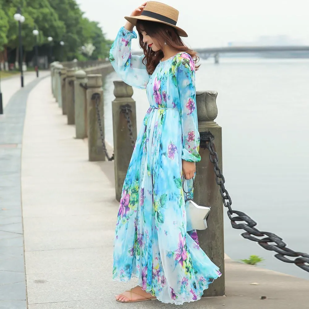 MedeShe Women's Chiffon Floral Holiday Beach Bridesmaid Maxi Dress Sundress